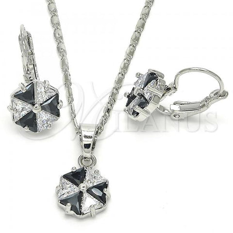 Rhodium Plated Earring and Pendant Adult Set, with Black and White Cubic Zirconia, Polished, Rhodium Finish, 10.210.0104.6