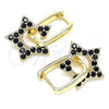 Oro Laminado Huggie Hoop, Gold Filled Style Star and Paperclip Design, with Black Cubic Zirconia, Polished, Golden Finish, 02.210.0470.4.12