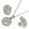 Sterling Silver Earring and Pendant Adult Set, with White Cubic Zirconia and White Micro Pave, Polished, Rhodium Finish, 10.286.0045