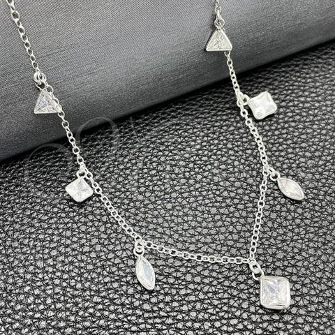 Sterling Silver Fancy Necklace, Teardrop and Rolo Design, with White Cubic Zirconia, Polished, Silver Finish, 04.401.0006.18