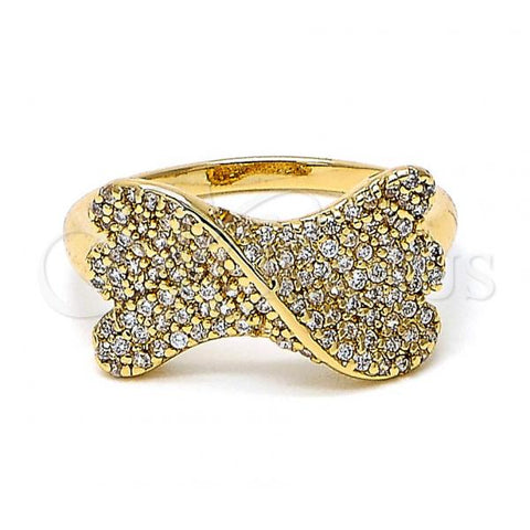 Oro Laminado Multi Stone Ring, Gold Filled Style Bow Design, with White Cubic Zirconia, Polished, Golden Finish, 01.122.0010.09 (Size 9)