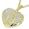 Oro Laminado Religious Pendant, Gold Filled Style Heart and Guadalupe Design, with White Crystal, Polished, Golden Finish, 05.351.0135.1