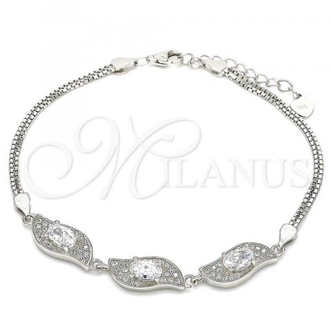Sterling Silver Fancy Bracelet, with White Cubic Zirconia, Polished, Rhodium Finish, 03.286.0014.07
