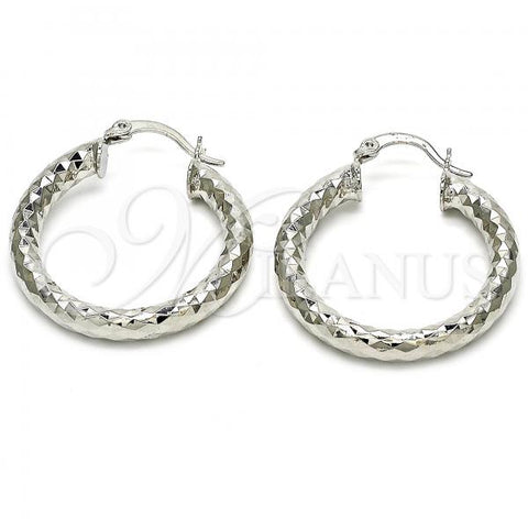 Rhodium Plated Medium Hoop, Diamond Cutting Finish, Rhodium Finish, 5.139.027.1.30