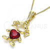 Oro Laminado Pendant Necklace, Gold Filled Style Little Girl and Heart Design, with Garnet Crystal, Polished, Golden Finish, 04.380.0007.20
