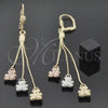 Oro Laminado Long Earring, Gold Filled Style Teddy Bear Design, Diamond Cutting Finish, Tricolor, 5.076.004