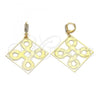 Oro Laminado Dangle Earring, Gold Filled Style Filigree Design, with White Cubic Zirconia, Diamond Cutting Finish, Golden Finish, 69.003