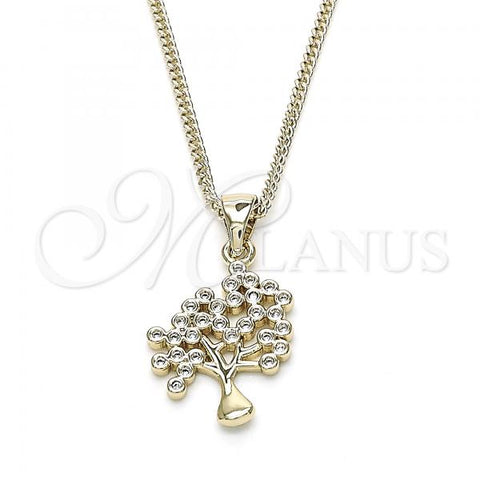 Oro Laminado Pendant Necklace, Gold Filled Style Tree Design, with White Micro Pave, Polished, Golden Finish, 04.342.0020.20