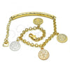 Oro Laminado Charm Bracelet, Gold Filled Style San Benito Design, Diamond Cutting Finish, Tricolor, 03.351.0025.07