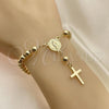 Oro Laminado Bracelet Rosary, Gold Filled Style San Benito and Cross Design, Polished, Golden Finish, 09.213.0022.08