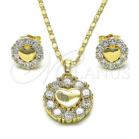 Oro Laminado Earring and Pendant Adult Set, Gold Filled Style Heart Design, with White Cubic Zirconia, Polished, Golden Finish, 10.196.0149.2