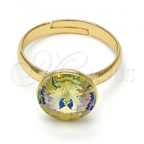 Oro Laminado Multi Stone Ring, Gold Filled Style with Luminous Green Swarovski Crystals, Polished, Golden Finish, 01.239.0001.6 (One size fits all)