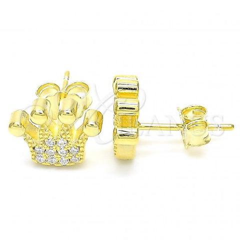 Sterling Silver Stud Earring, Crown Design, with White Cubic Zirconia, Polished, Golden Finish, 02.336.0173.2