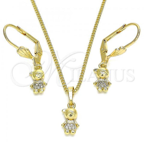 Oro Laminado Earring and Pendant Adult Set, Gold Filled Style Little Boy Design, with White Micro Pave, Polished, Golden Finish, 10.316.0057
