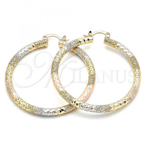 Oro Laminado Large Hoop, Gold Filled Style Diamond Cutting Finish, Tricolor, 02.170.0242.1.50