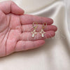 Oro Laminado Dangle Earring, Gold Filled Style Cross Design, with White Cubic Zirconia, Polished, Golden Finish, 02.213.0541
