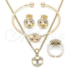 Oro Laminado Earring and Pendant Children Set, Gold Filled Style Flower and Heart Design, with Garnet and White Cubic Zirconia, Polished, Golden Finish, 06.210.0018