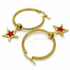 Stainless Steel Medium Hoop, Star Design, Red Enamel Finish, Golden Finish, 02.364.0007.1.30