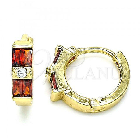 Oro Laminado Huggie Hoop, Gold Filled Style with Garnet and White Cubic Zirconia, Polished, Golden Finish, 02.284.0039.1.15