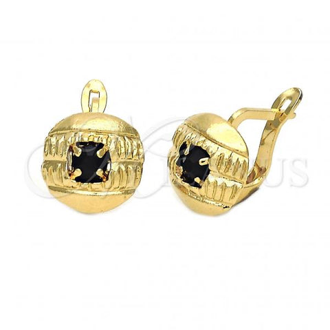 Oro Laminado Leverback Earring, Gold Filled Style with Black Cubic Zirconia, Diamond Cutting Finish, Golden Finish, 5.127.046.1