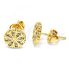 Oro Laminado Stud Earring, Gold Filled Style with White Micro Pave, Polished, Golden Finish, 02.156.0313