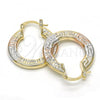Oro Laminado Small Hoop, Gold Filled Style Greek Key Design, Diamond Cutting Finish, Tricolor, 02.163.0007.1.25