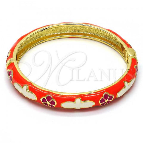 Oro Laminado Individual Bangle, Gold Filled Style Flower Design, Orange Enamel Finish, Golden Finish, 07.246.0002.2.02 (08 MM Thickness, Size 2 - 1.75 Diameter)