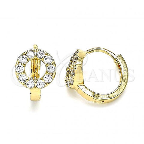 Oro Laminado Huggie Hoop, Gold Filled Style with White Cubic Zirconia, Polished, Golden Finish, 02.210.0646.15