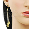 Oro Laminado Long Earring, Gold Filled Style Leaf Design, with Cubic Zirconia, Golden Finish, 5.071.009
