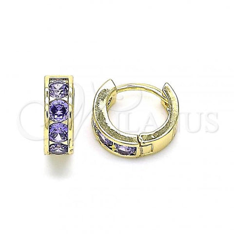 Oro Laminado Huggie Hoop, Gold Filled Style with Amethyst Cubic Zirconia, Polished, Golden Finish, 02.210.0600.2.10