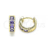 Oro Laminado Huggie Hoop, Gold Filled Style with Amethyst Cubic Zirconia, Polished, Golden Finish, 02.210.0600.2.10