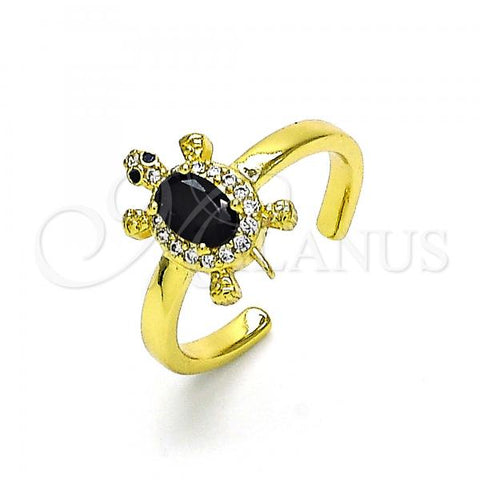 Oro Laminado Multi Stone Ring, Gold Filled Style Turtle Design, with Black Cubic Zirconia and White Micro Pave, Polished, Golden Finish, 01.341.0077.5