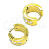 Stainless Steel Huggie Hoop, with White Crystal, Polished, Golden Finish, 02.384.0015.12