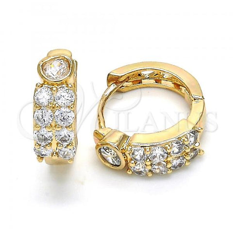 Oro Laminado Huggie Hoop, Gold Filled Style with White Cubic Zirconia, Polished, Golden Finish, 02.210.0107.2.15