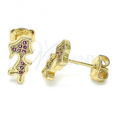 Oro Laminado Stud Earring, Gold Filled Style Little Girl Design, with Ruby Micro Pave, Polished, Golden Finish, 02.156.0422