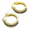 Oro Laminado Small Hoop, Gold Filled Style with Amethyst Cubic Zirconia, Polished, Golden Finish, 02.210.0281.14.20