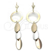 Oro Laminado Long Earring, Gold Filled Style Polished, Tricolor, 84.003