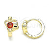 Oro Laminado Huggie Hoop, Gold Filled Style Heart Design, with Garnet Cubic Zirconia, Polished, Golden Finish, 02.210.0592.1.12