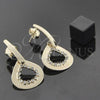 Oro Laminado Dangle Earring, Gold Filled Style Teardrop Design, with White Cubic Zirconia, Polished, Golden Finish, 95.001