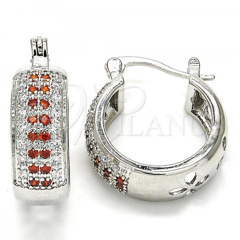 Rhodium Plated Small Hoop, with Garnet and White Cubic Zirconia, Polished, Rhodium Finish, 02.210.0290.5.20