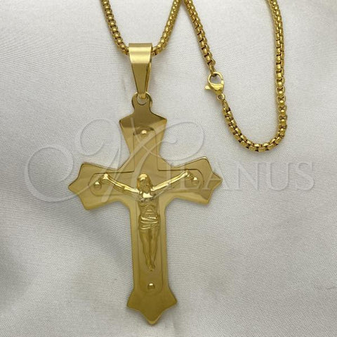 Stainless Steel Pendant Necklace, Crucifix Design, Polished, Golden Finish, 04.116.0048.30