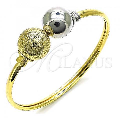 Oro Laminado Individual Bangle, Gold Filled Style Ball Design, Matte Finish, Two Tone, 07.383.0002