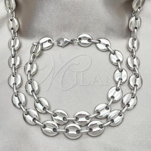 Stainless Steel Necklace and Bracelet, Puff Mariner Design, Polished, Steel Finish, 06.363.0040