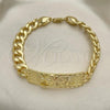 Oro Laminado Fancy Bracelet, Gold Filled Style San Judas and Miami Cuban Design, Polished, Golden Finish, 03.380.0114.09