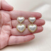 Oro Laminado Stud Earring, Gold Filled Style Heart and Twist Design, with Ivory Pearl, Polished, Golden Finish, 02.341.0240