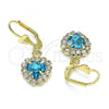 Oro Laminado Leverback Earring, Gold Filled Style Heart Design, with Blue Topaz and White Crystal, Polished, Golden Finish, 02.122.0114.8