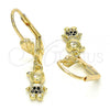 Oro Laminado Dangle Earring, Gold Filled Style Little Boy Design, with Black Micro Pave, Polished, Golden Finish, 02.316.0065.2