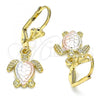 Oro Laminado Dangle Earring, Gold Filled Style Turtle Design, Polished, Tricolor, 02.351.0095