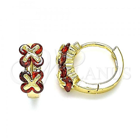 Oro Laminado Huggie Hoop, Gold Filled Style with Garnet Cubic Zirconia, Polished, Golden Finish, 02.210.0559.12