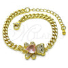 Oro Laminado Fancy Bracelet, Gold Filled Style Teddy Bear and Heart Design, with Pink Cubic Zirconia and White Micro Pave, Polished, Golden Finish, 03.381.0034.4.06